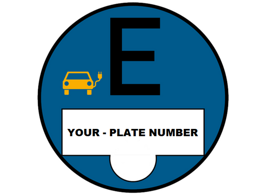 Modrá značka E pro elektrická vozidla, registrovaná mimo Německo